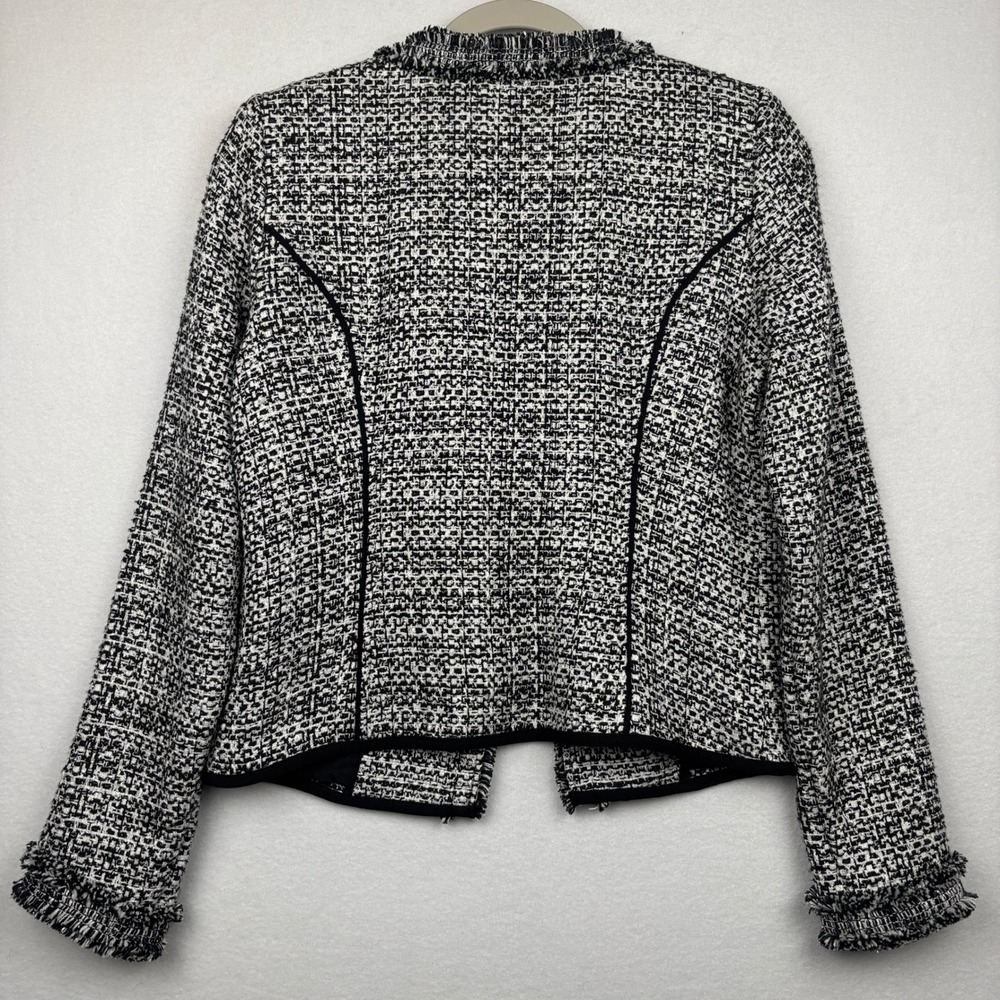 White House Black Market Jacket Womens Small Tweed Fringe Open Front Cropped - Picture 4 of 10